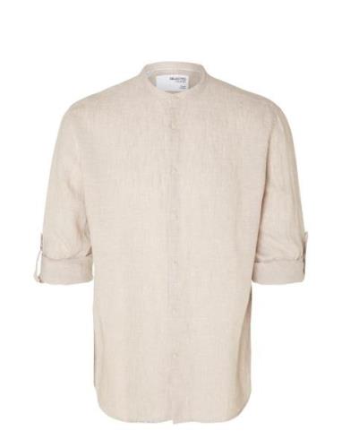 Slhregkylian-Linen Shirt Ls Band B Selected Homme Beige