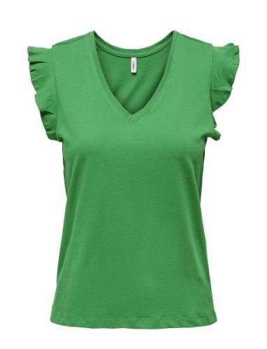 Onlmay S/S Frill V-Neck Top Box Jrs ONLY Green