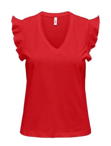 Onlmay Life S/S Frill V-Neck Top Box Jrs ONLY Red
