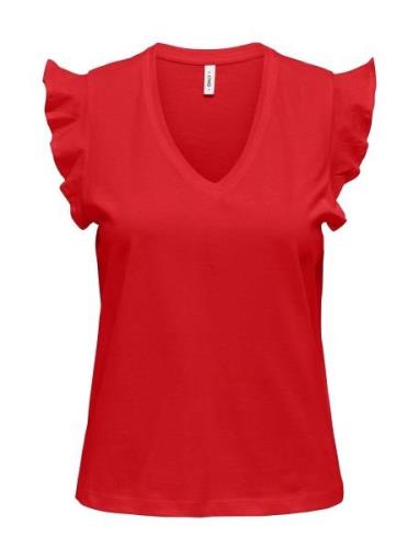 Onlmay S/S Frill V-Neck Top Box Jrs ONLY Red