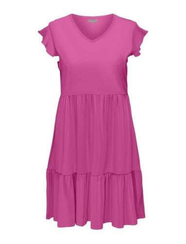 Carmay Cap Sleeves Frill Dress Jrs ONLY Carmakoma Pink