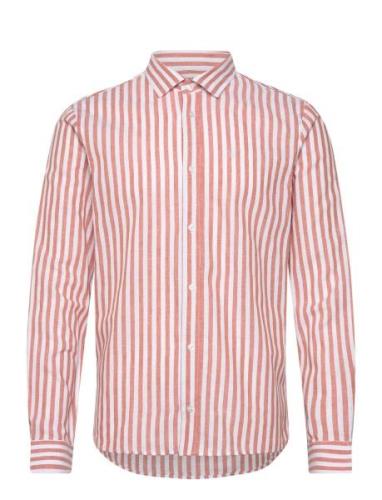 Jamie Cotton Linen Striped Shirt Ls Clean Cut Copenhagen Orange