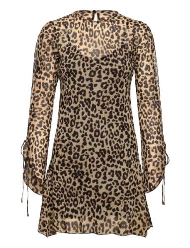 Flared Sleeve Leopard Dress Mango Brown