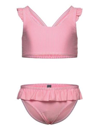 Bikini W. Skirt, Seersucker Color Kids Pink