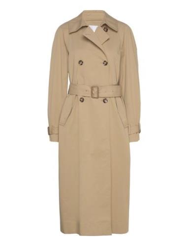Double-Breasted Cotton Trench Coat Mango Beige