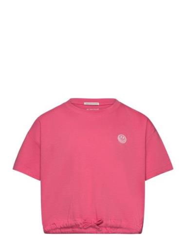 Cropped T-Shirt With Badge Tom Tailor Pink
