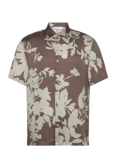 Flowy Floral Print Shirt Mango Brown