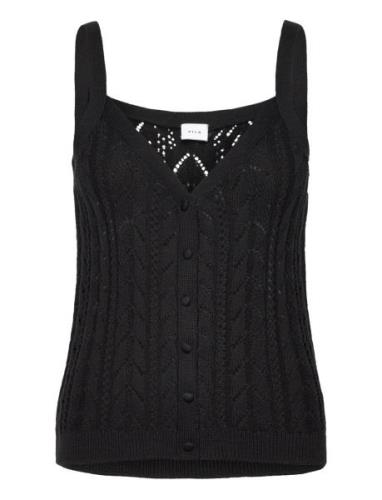 Vietti S/L V-Neck Pointelle Knit Singlet Vila Black