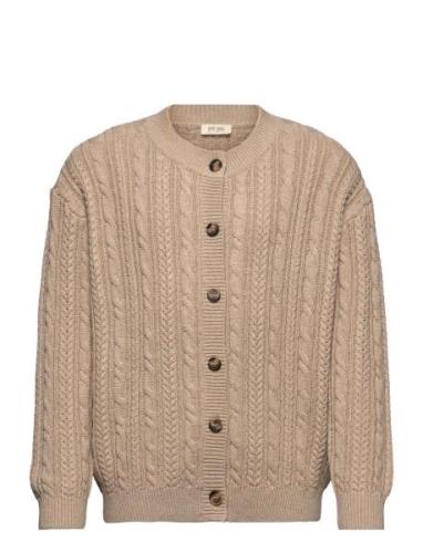 Cardigan Chunky Knit Cabel Petit Piao Beige