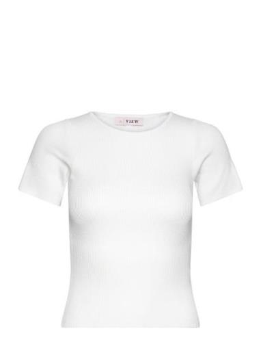 Rib Knit Short Sleeve Top A-View White