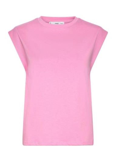 Rounded Neck Cotton T-Shirt Mango Pink