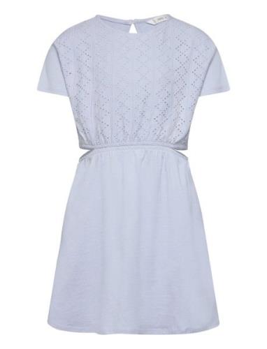 Embroidered Dress With Side Slits Mango Blue