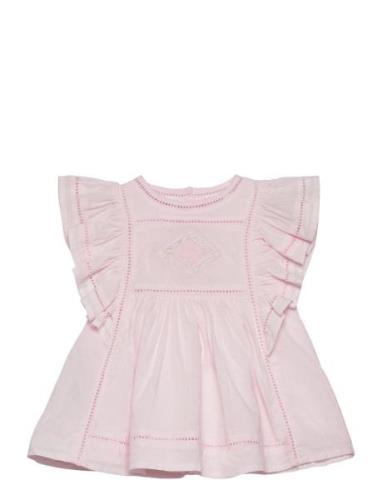 Frills Embroidered Dress Mango Pink