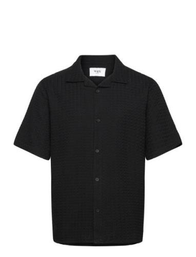 Didcot Ss Shirt Texture Wave Stripe Black Wax London Black