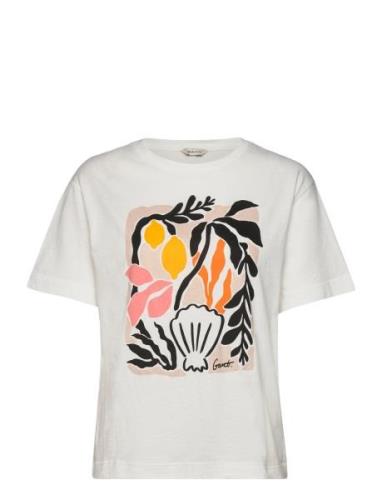 Rel Palm Print Ss T-Shirt GANT White