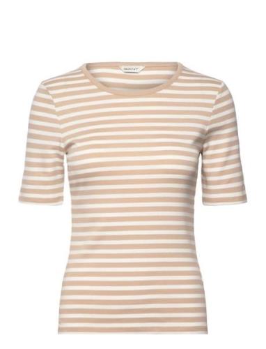 Slim Striped 1X1 Ribbed Ss T-Shirt GANT Cream