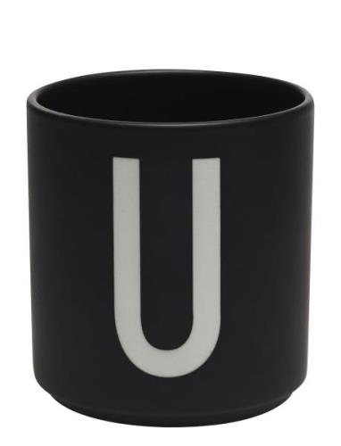 Black Porcelain Cups A-Z Design Letters Black