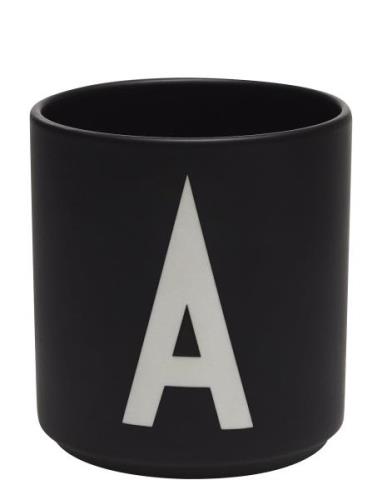 Black Porcelain Cups A-Z Design Letters Black