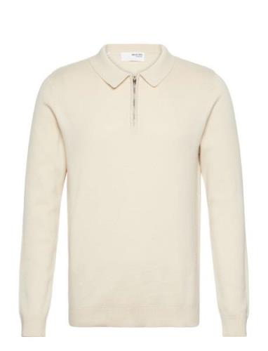 Slhflorence Ls Knit Zip Polo Ex Selected Homme Cream