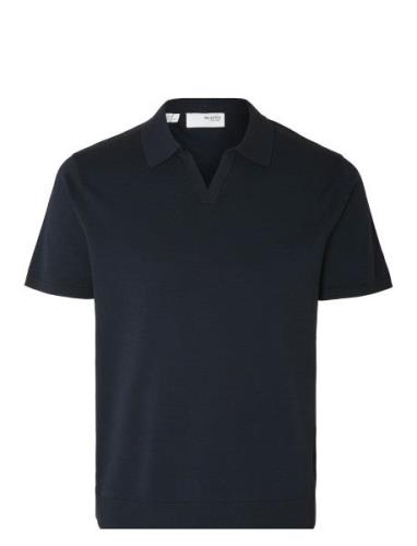 Slhteller Ss Knit Polo Selected Homme Navy