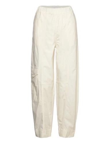 Washed Cotton Canvas Elasticated Curve Pants Ganni Cream