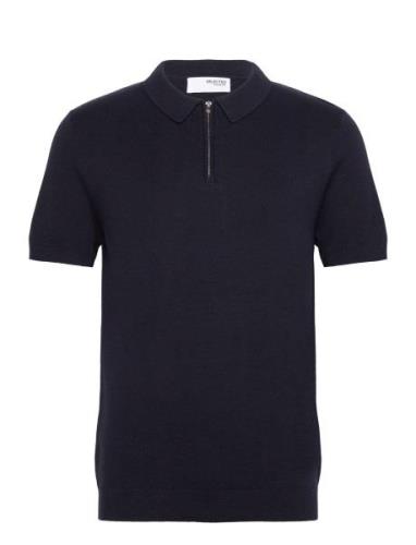 Slhflorence Ss Knit Zip Polo Ex Selected Homme Navy