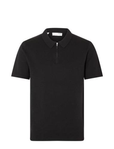 Slhflorence Ss Knit Zip Polo Ex Selected Homme Black