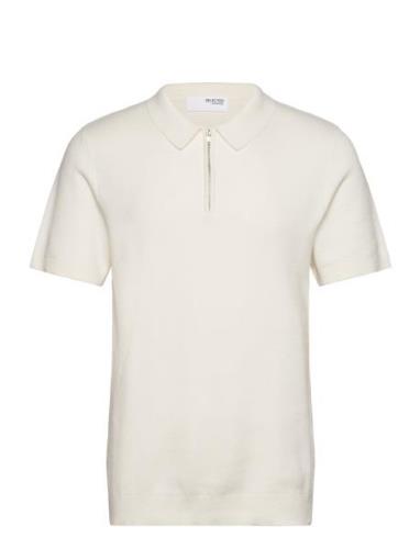 Slhflorence Ss Knit Zip Polo Ex Selected Homme White