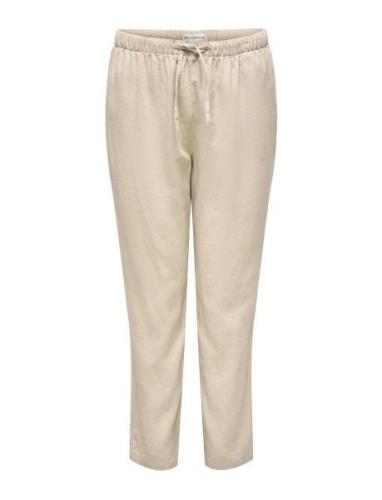 Carcaro Mw Linen Bl Pull-Up Pant Tlr ONLY Carmakoma Beige