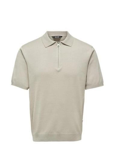 Onswyler Life Reg 14 Ss Zip Polo Knit ONLY & SONS Cream
