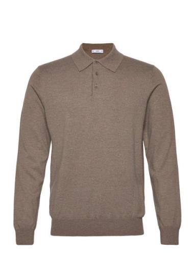Long-Sleeved Cotton Jersey Polo Shirt Mango Brown