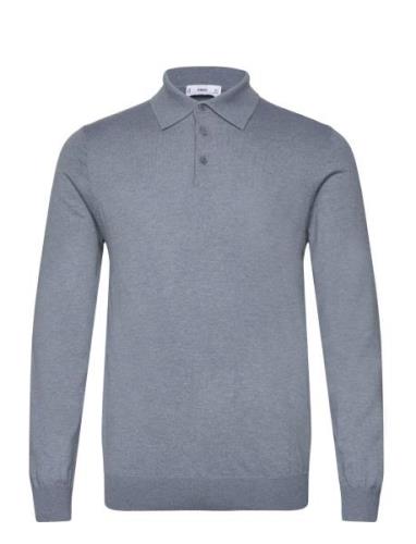 Long-Sleeved Cotton Jersey Polo Shirt Mango Blue