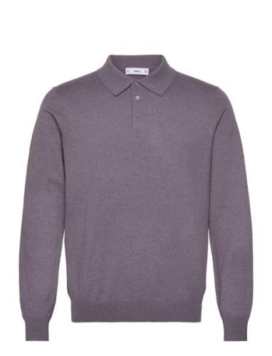 Long-Sleeved Cotton Jersey Polo Shirt Mango Purple