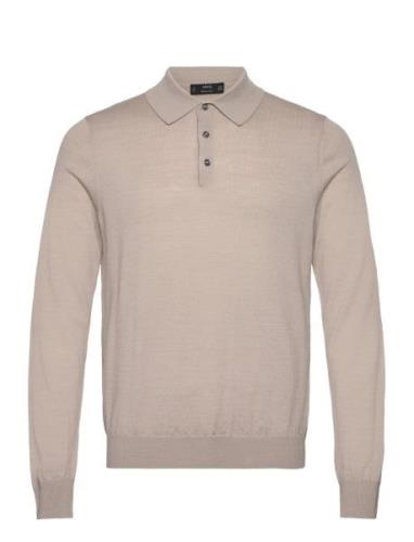 100% Merino Wool Long- Sleeved Polo Shirt Mango Grey