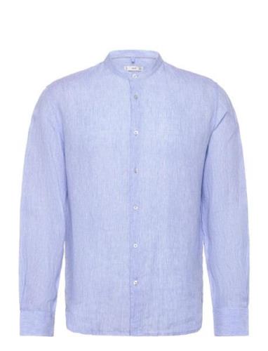 100% Linen Mao Collar Shirt Mango Blue