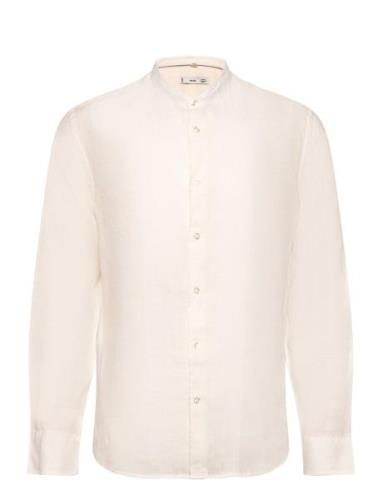 100% Linen Mao Collar Shirt Mango White