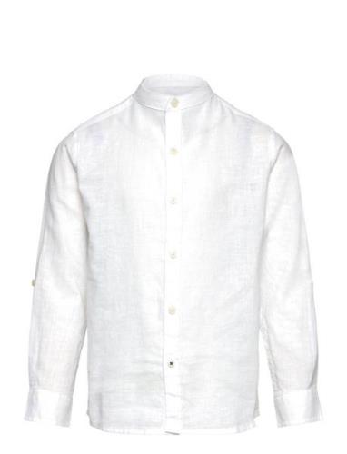 Regular-Fit Mao-Collar Linen Shirt Mango White