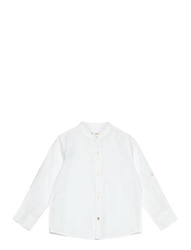 Mao Collar Linen Shirt Mango White