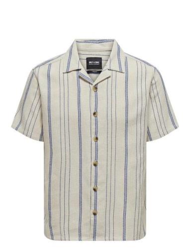 Onstrev Life Reg Ss Struc Stripe Shirt ONLY & SONS Cream
