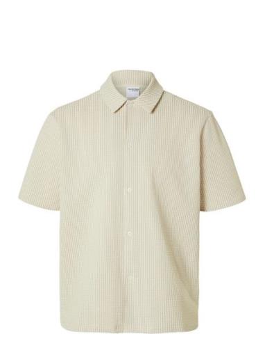 Slhrelaxben Seersucker Ss Jersey Shirt Selected Homme Beige