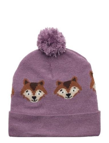 Knitted Beanie Jaquard Animal Lindex Purple