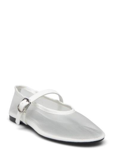 Mesh Ballet Flats With Strap And Buckle Mango White