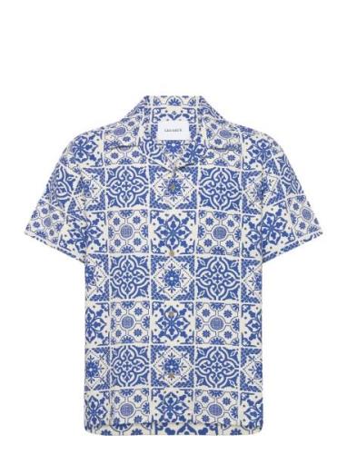 Tile Cotton Ss Shirt Les Deux Blue