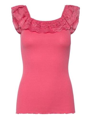 Silk Off Shoulder Top W/ Lace Rosemunde Pink