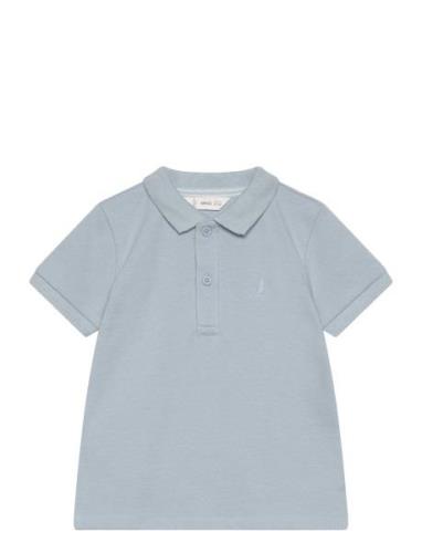 Textured Cotton Polo Shirt Mango Blue