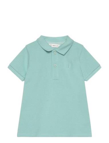 Textured Cotton Polo Shirt Mango Blue