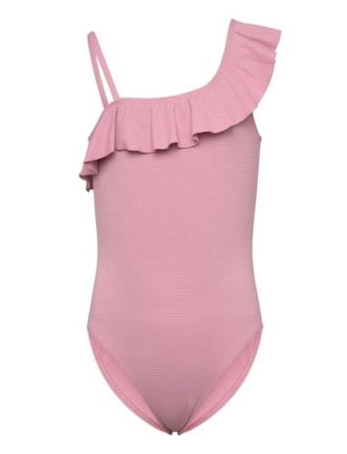 Asymmetric Ruffle Swimsuit Mango Pink