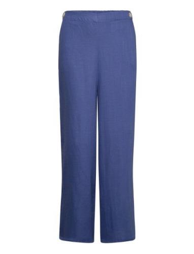 Linen Trousers With Buttons Mango Blue