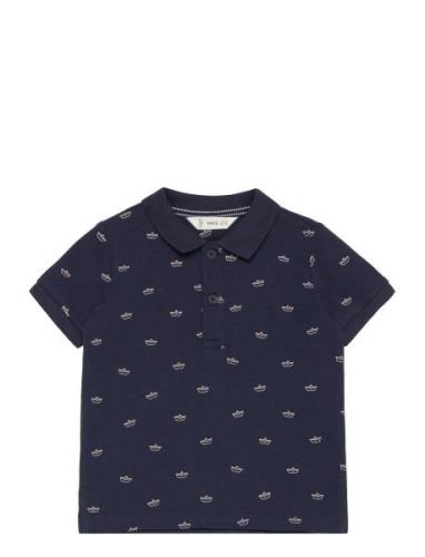 Printed Cotton Polo Shirt Mango Navy