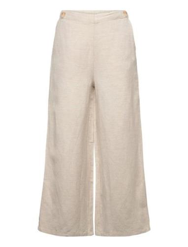 Linen Trousers With Buttons Mango Beige